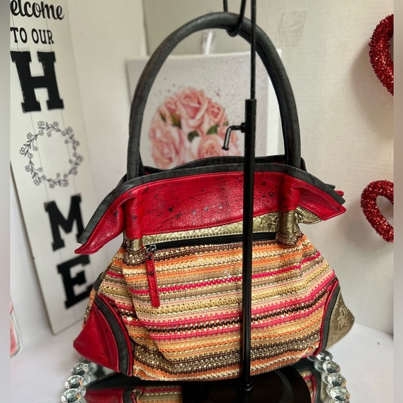 Cirque du Soleil vintages Faux Leather Embroidered Sequined Red Shoulder Bag - Picture 5 of 11